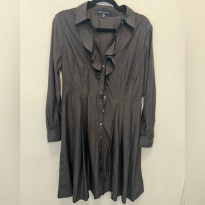 Like New | Brooks Brothers Black Ruffle Front Shirt Dress Size 6